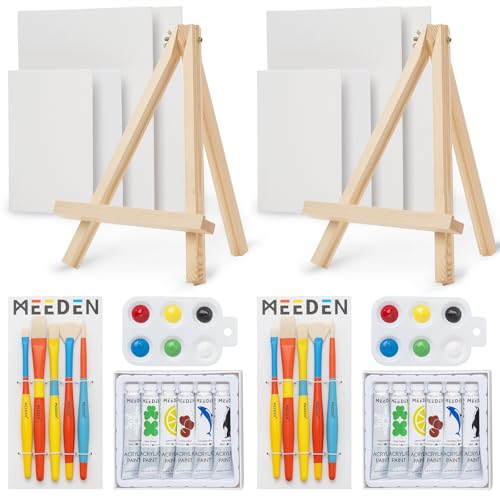 MEEDEN Acrylfarben Set mit Staffelei, 12 Tube Acrylfarben mit 10 Pinselset +4 Leinwand +2 Mischpalette +2 Staffelei für Künstler Anfänger von MEEDEN