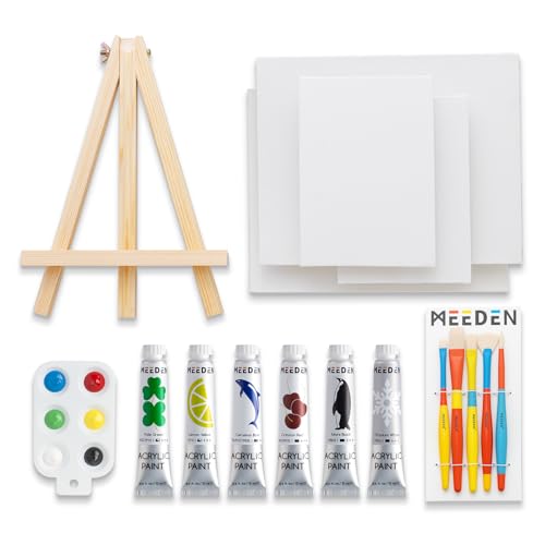 MEEDEN Acrylfarben Set mit Staffelei, 6 Tube Acrylfarben mit 5 Pinselset +2 Leinwand +1 Mischpalette +1 Staffelei für Künstler Anfänger von MEEDEN