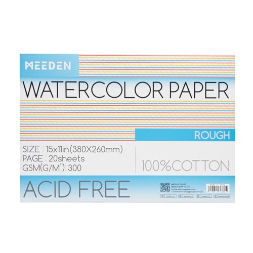 MEEDEN Aquarellpapier Block - 100% Baumwoll-Aquarellpapier Block mit 20 Blatt, 140lb/300gsm, säurefreies Kunstdruckpapier für Aquarell, Gouache, Tinte und mehr, 38 x 26cm Rough von MEEDEN