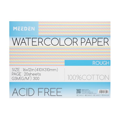 MEEDEN Aquarellpapier Block - 100% Baumwoll-Aquarellpapier Block mit 20 Blatt, 140lb/300gsm, säurefreies Kunstdruckpapier für Aquarell, Gouache, Tinte und mehr, 41 x 31cm Rough von MEEDEN