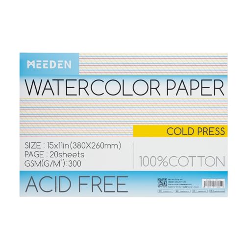 MEEDEN Aquarellpapier Block - 100% Baumwolle Aquarellpapier Block mit 20 Blatt, 140lb/300gsm, säurefreies Kunstdruckpapier für Aquarell, Gouache, Tinte und mehr, 38 x 26cm Cold Press von MEEDEN