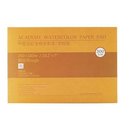 MEEDEN Aquarellpapier: 300g/m² Rau (Grob) Baumwolle Säurefrei Aquarellblock Malblock DIN A5 20 Blatt Baohong Acrylpapier für Aquarell Gouache Ölmalerei, Geschenke für Künstler Kinder, 10×7" von MEEDEN