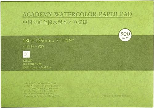 MEEDEN Baumwolle Aquarellpapier Aquarellblock, 300 g/m², 20 Blatt 180x125mm, strukturiert Cold Press Kalte Presse von MEEDEN