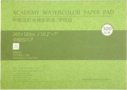 MEEDEN Aquarellpapier: 300g/m² Mittel (Halbrau) Baumwolle Säurefrei Aquarellblock Malblock DIN A5 20 Blatt Baohong Acrylpapier für Aquarell Gouache Ölmalerei, Geschenke für Künstler Kinder, 10×7" von MEEDEN