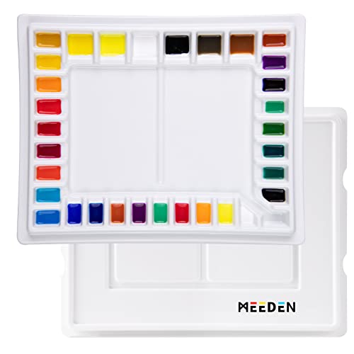 MEEDEN Mischpalette Keramik, 33 Wells Aquarell Farbpaletten Weiß Porzellan Malpalette für Gouache Acrylfarbe 34×27cm von MEEDEN