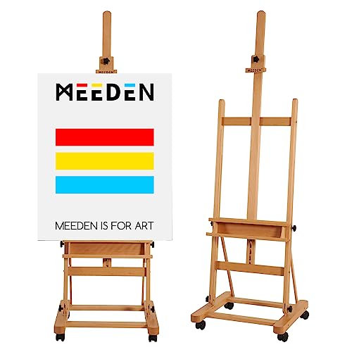 MEEDEN Große Studio Staffelei Holz mit H-Rahmen Buchenholz Künstlerstaffelei, Verstellbar, Beweglich, Neigbar, Bodenmalerei-Staffelei, hält Leinwandkunst bis zu 122 cm (48 Zoll) von MEEDEN