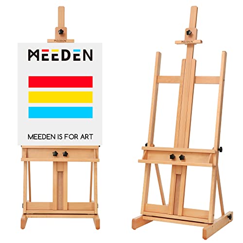 MEEDEN Klassische Künstler Staffelei, H-Rahmen Staffelei Massivem Buchenholz, Studio Boden Staffelei, Holz Malstaffelei für Öl, Acryl, Skizzieren, Pastellmalerei, Leinwandkunst bis 196cm von MEEDEN