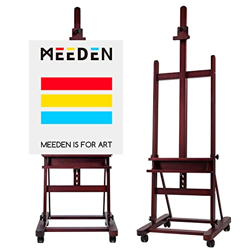 MEEDEN Künstler H-Frame Malerei Staffelei, Massivholz Buche einstellbar Kippen Boden Staffelei Stand mit Räder, große Kunst Display Staffelei für Künstler, Max Leinwand bis 122cm von MEEDEN