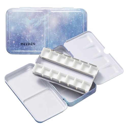 MEEDEN Leere Aquarelldosen Box Palette Farbkasten, kleine lila Galaxie Dose mit 14 Pcs halbe Pfannen von MEEDEN