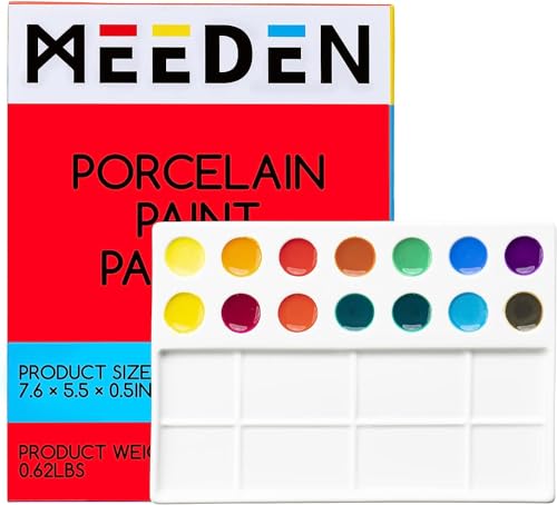 MEEDEN Porzellan Künstler Mischpalette, Keramik Aquarell Palette,19,3 cm x 14 cm,22 Vertiefungen,Keramik Anmischplatte für Aquarell Gouache Malerei von MEEDEN