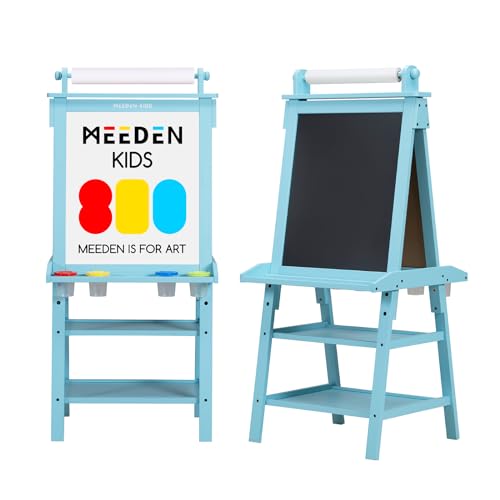 MEEDEN Staffelei Für Kinder, Künstlerstaffelei, Kinderstaffelei, Staffelei Aus Massivem Kiefernholz Für Kinder, Zeichentafel Für Kleinkinder, Kreidetafel Und Magnetisches Whiteboard Für Kinder - Blau von MEEDEN