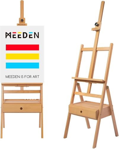 MEEDEN Staffelei mit Schublade, H-Rahmen Walnuss verstellbar 152,4-194,8 cm, für Künstler, Studenten und Erwachsene, für Leinwand-Kunstwerke bis 89 cm von MEEDEN