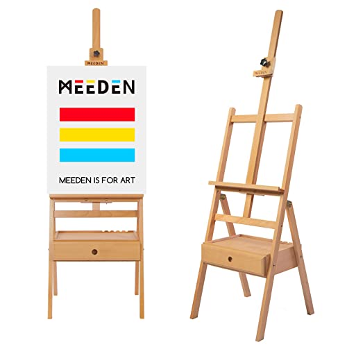 MEEDEN Staffelei mit Schublade, H-Rahmen Walnuss verstellbar 152,4-194,8 cm, für Künstler, Studenten und Erwachsene, für Leinwand-Kunstwerke bis 89 cm von MEEDEN