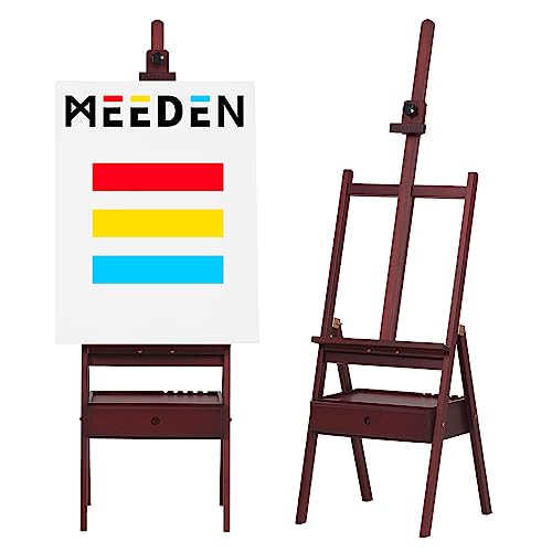 MEEDEN Staffelei mit Schublade für Kunstbedarf, H-Rahmen Walnuss verstellbar (150cm~190cm) Atelierstaffelei Staffelei aus Holz für Künstler, Studenten und Erwachsene von MEEDEN