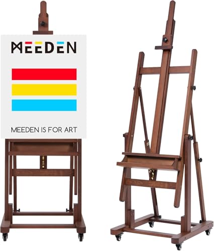 MEEDEN Studio Staffelei mit H-Rahmen, extra groß massive Buchenholz Künstler Staffelei, professionelle Hochleistungs-Staffelei, Kunst-Staffelei-Ständer mit 4 hochwertigen, hält max.208cm, Walnuss von MEEDEN