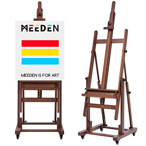 MEEDEN Studio Staffelei mit H-Rahmen, extra groß massive Buchenholz Künstler Staffelei, professionelle Hochleistungs-Staffelei, Kunst-Staffelei-Ständer mit 4 hochwertigen, hält max.208cm, Walnuss von MEEDEN