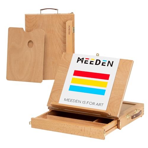 MEEDEN Tischstaffelei Box aus Holz, Portable Sketchbox aus Buchenholz mit Aufbewahrung, Verstellbarer Leinwand Ständer für Maler, Künstler und Anfänger, Leinwand bis zu 27 x 36,3 cm von MEEDEN