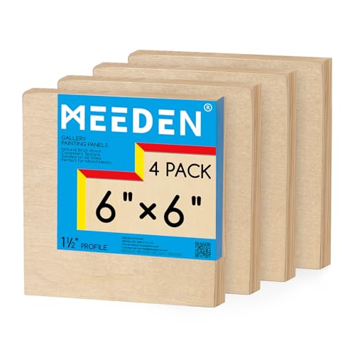 MEEDEN Unlackierte Holz-Leinwandtafel: 3,8 cm tief, 15,2 x 15,2 cm, Holz-Leinwand, 4 Stück – Blanko-Holz-Kunsttafel zum Malen von MEEDEN