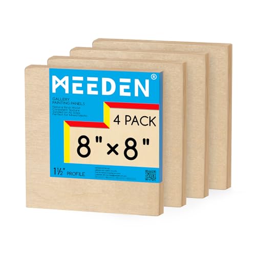 MEEDEN Unlackierte Holz-Leinwandtafel: 3,8 cm tief, 20,3 x 20,3 cm, Holz-Leinwand, 4 Stück – Blanko-Holzkunsttafel zum Malen von MEEDEN