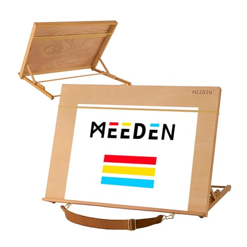 Meeden Desk Eundesel Verstellbarer Kunstständer: 5 -Position A2 Zeichnen der Staffelei - Tragbare Tisch -Top -Staffelei mit Traggürtel - Robus Buchenwood Desktop Traile für Malen von MEEDEN