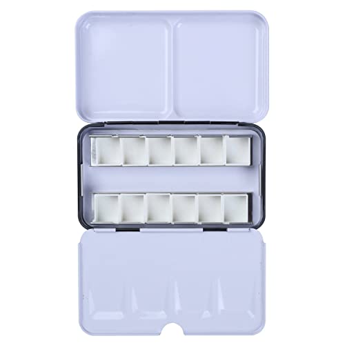 Meeden Leere Aquarellfarbenbox aus Metall – geeignet für 12 halbe Tiegel oder 6 volle Tiegel, schwarz, Tin with Half Pans (12) von MEEDEN