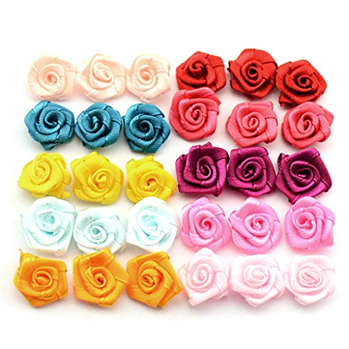 MEELYHOME 100 Stück/handgefertigte Rosenband-Rosetten, Stoff-Blumen-Applikationen, gemischte Farben, Hochzeitsdekoration von MEELYHOME