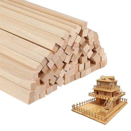 Balsaholzstäbchen, Balsaholz, quadratische Dübelstäbe, unlackiert, Naturholzstreifen für DIY-Formen, Bastelprojekte, 6 x 6 x 300 mm, 60 Stück von MEETOZ