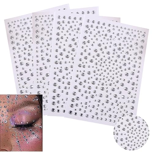 1300 Partikel Strass-Aufkleber, 4 Stück Diamant-Kristall-Aufkleber, Selbstklebende Strass-Aufkleber, Acryl-Strass-Aufkleber, Geeignet für Gesicht, Körperdekoration, DIY-Nagelkunst, Basteldekoration von MEETTIKEY