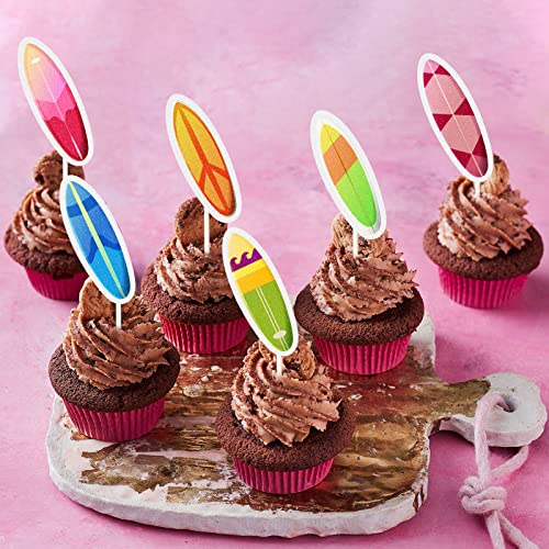 18 Stück Surfbrett Glitter Cupcake Toppers Sommer Geburtstag Kuchen Dekorationen Sommer Strand Thema Kuchen Picks Hawaii Thema Party Zubehör von MEFENG