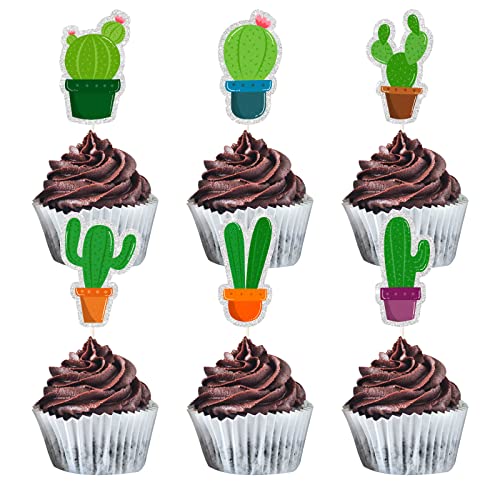 MEFENG 18 Stück Kaktus-Cupcake-Topper – Sukkulenten Cupcake Dekorationen – Hawaii-Kakteen Thema Babyparty – mexikanische Fiesta-Party-Dekorationen von MEFENG