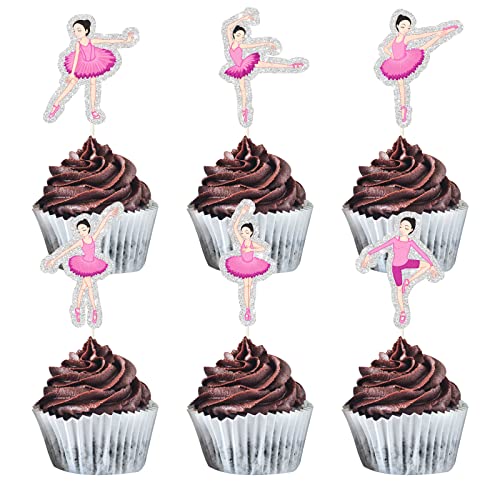 MEFENG Ballerina-Cupcake-Topper – Ballett-Mädchen-Cupcake-Dekorationen – Happy Birthday-Kuchenplektren für tanzende Prinzessin – Geburtstagsparty-Dekorationen für Mädchen, 18 Stück von MEFENG