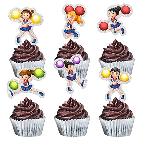 MEFENG Cheerleader Cupcake-Topper – Cheer Team Cupcake Dekorationen – Happy Birthday Kuchenspieße für Turnermädchen – Babyparty Hochzeit Party Dekorationen von MEFENG