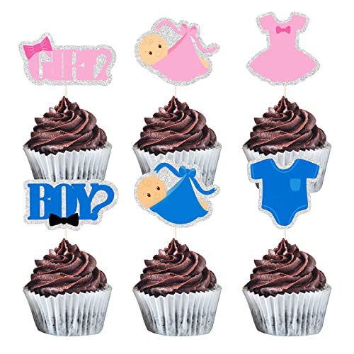 MEFENG Cupcake-Topper für Jungen oder Mädchen, für Neugeborene, Cupcake-Dekorationen, Babyparty-Kuchen-Picker – He or She Gender Reveal Party-Dekorationen, 18 Stück von MEFENG