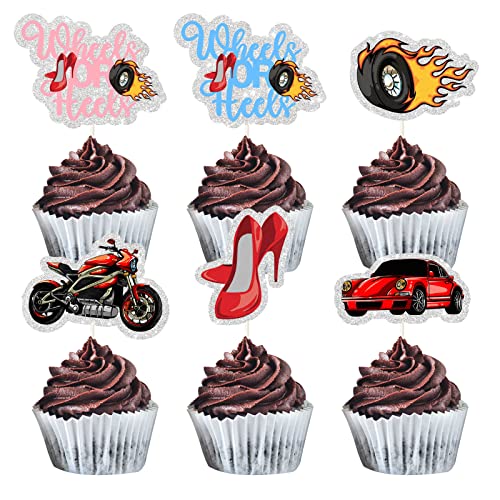 MEFENG Cupcake-Topper mit Rädern oder Absätzen – Jungen oder Mädchen Geschlecht offenbart Cupcake-Dekorationen – Auto/Motorrad Kuchenplektren – Sie oder er Babyparty Party Dekorationen von MEFENG