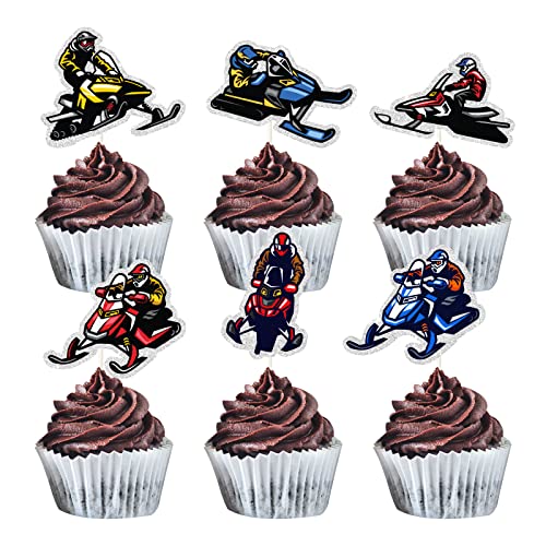 MEFENG Cupcake-Topper mit Schneemobil-Motiv, Extremsport-Partyzubehör – Glitzer-Hochzeitsparty-Dekorationen – Schneemobil-Liebhaber Geburtstag Cupcake Dekor Motorrad von MEFENG