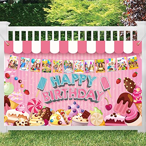 Personalisierte Eiscreme Geburtstag Hintergrund Mädchen Rosa Dessert Tisch Hintergrund Babyparty Geburtstag Dekorationen mit individuellem Bild Sommer Geburtstag Party Geschlecht Offenbaren Hintergrund von MEFENG