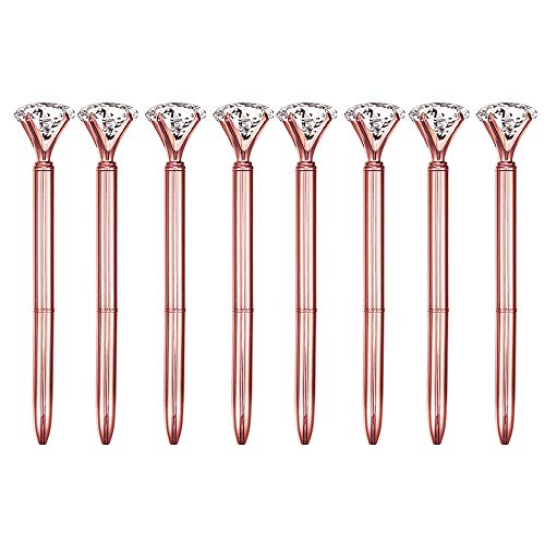 MEGAUK 8 Pcs Große Kristall Diamant Kugelschreiber, Metall Kugelschreiber für Schule Uni Büro Hochzeit - Schreibfarbe Schwarz (Rosegold) von MEGAUK