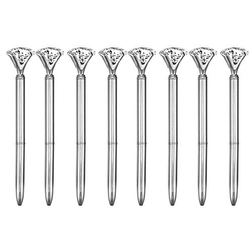 MEGAUK 8 Pcs Große Kristall Diamant Kugelschreiber, Metall Kugelschreiber für Schule Uni Büro Hochzeit - Schreibfarbe Schwarz (Silber) von MEGAUK