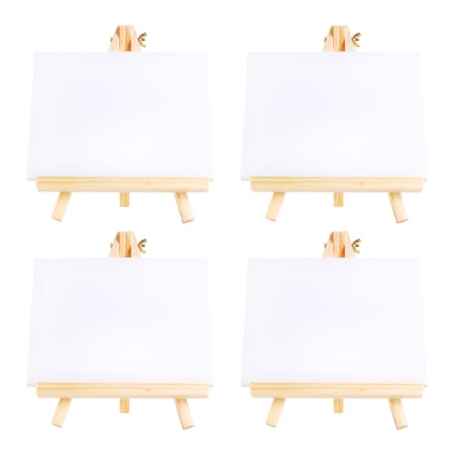 4 Stück Mini Leinwand mit Staffelei Holz Tischstaffelei: 10 * 15CM Leinwand mit 10 * 15CM Staffelei Klein, Mini Staffeleien Holz Tischstaffelei Zum Zeichnen, Bilderrahmen, Tisch Deko & Basteln von MEGYAD