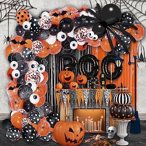 MEHOFOND Halloween 118pcs Balloon Arch Garland Kit with Fringe Curtain Orange and Black Balloon Confetti Balloon Backdrop for Halloween Party Decor Boo Foil Balloon Spider Balloon Set Photo Booth Prop von MEHOFOND