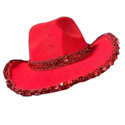 Cowgirl-Hut mit Pelzbesatz für Erwachsene mit Pailletten-Gürtel, Weihnachtskostüm-Hut für Damen und Herren, Urlaubsparty-Requisiten von MEIBAOGE