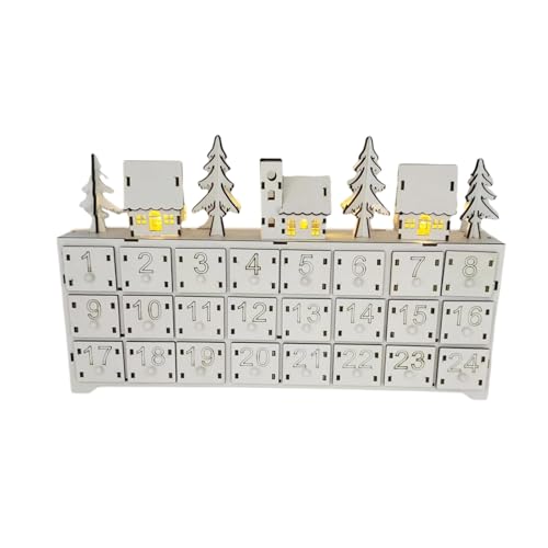 MEIBAOGE Holz LED Beleuchteter Adventskalender mit 24 Schubladen Countdown Kalender Desktop Dekoration Einzigartige Weihnachtsfeiertage von MEIBAOGE