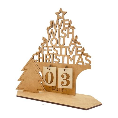 MEIBAOGE Stilvoller Countdown-Kalender, Holz, Adventsdekoration für Zuhause und Büro, handgefertigt, Festival, Desktop-Ornament von MEIBAOGE