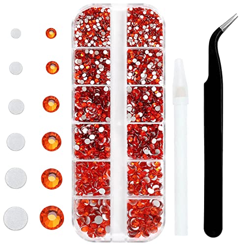 4240 Stück Orange flache Rückseite Strasssteine 6 Größen Kristall Diamanten für Nail Art Handwerk Kleidung Schuhe mit Pinzette und Picking-Stift von MEIBITE