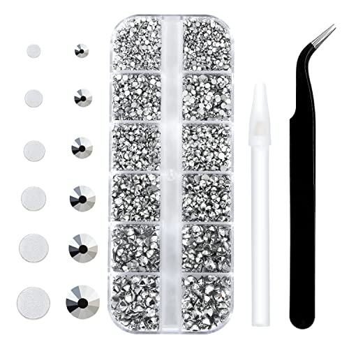 4240 Stück Silberne flache Rückseite Strasssteine 6 Größen Kristall Diamanten für Nail Art Handwerk Kleidung Schuhe mit Pinzette und Picking-Stift von MEIBITE