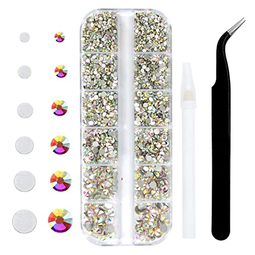 SS6~SS20 Stück Flatback Crystal Ab Strass Glassteine für Nagelkunst Juwelen Make-up Tumbler glänzend rund mit Pinzette und Picking Pen (SS6~SS20 Set) von MEIBITE