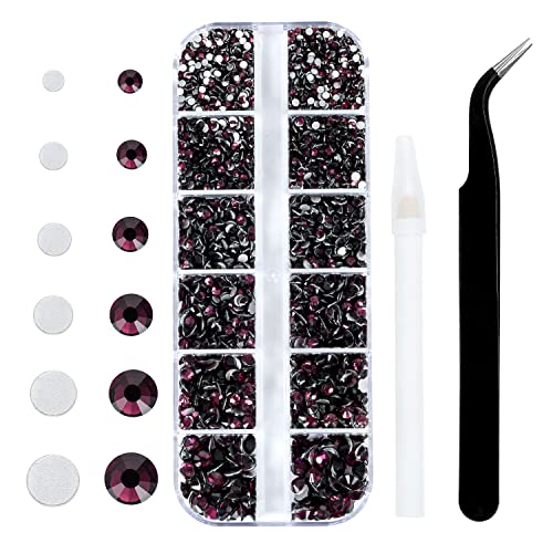 SS6 ~ SS20 Stück Flatback Maroon Strass Glaskristall Edelsteine für Nagelkunst Augen Juwelen funkelnd rund mit Pinzette und Picking Pen von MEIBITE