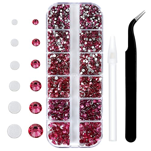 SS6~SS20 Stück Flatback Rose Strass Glaskristall Diamanten für Nagelkunst Gesicht Juwelen funkelnd rund mit Pinzette und Picking Pen (SS6~SS20 Set) von MEIBITE