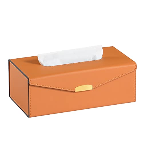MEIBOOCH Faltbare Taschentuchbox Abdeckung Rechteckig Leder Taschentuchbox Halter mit Magnetverschluss (Höhe 9.2cm, Orange) von MEIBOOCH