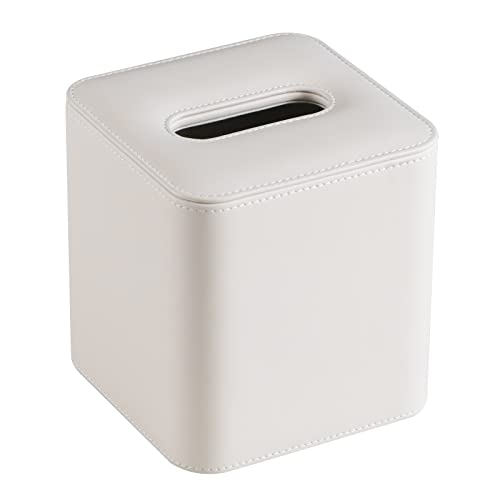 MEIBOOCH Taschentuchbox-Abdeckung aus PU-Leder mit Magnetverschluss, quadratisch, rechteckig, mit abgerundeten Kanten, cremeweiß, quadratisch von MEIBOOCH
